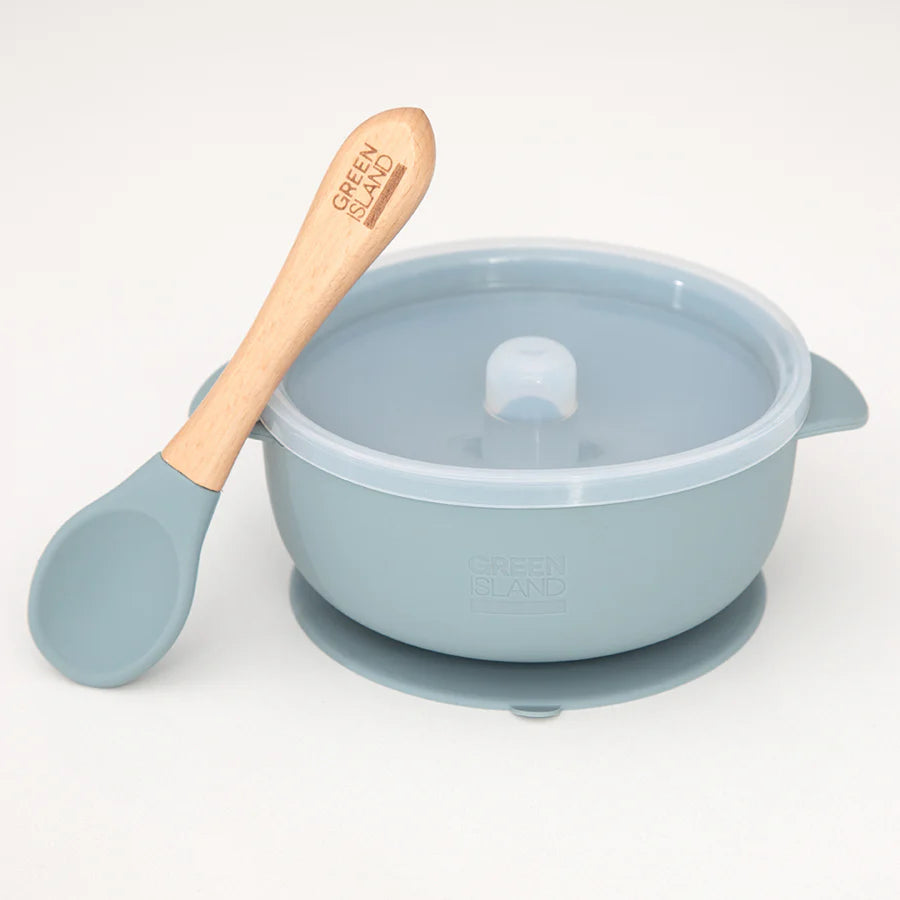 Blue Silicone Bowl and Spoon by Green Island
