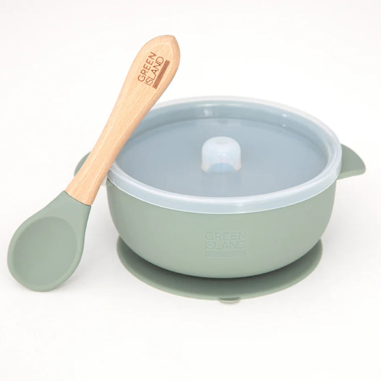 Green Silicone Bowl and Spoon by Green Island