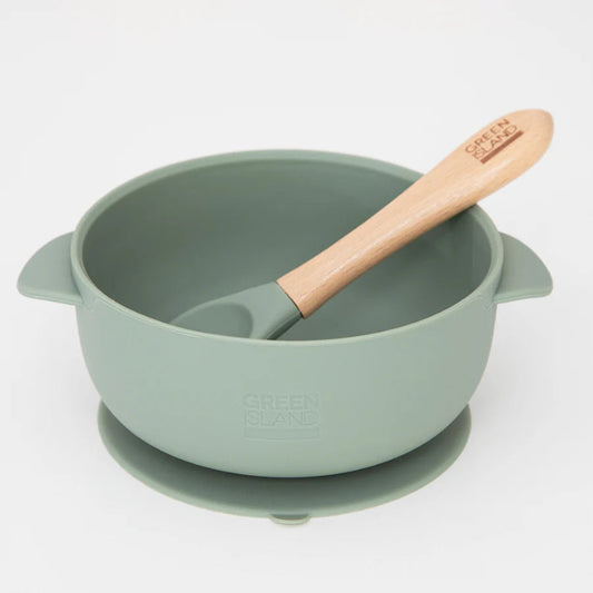 Green Silicone Bowl and Spoon by Green Island
