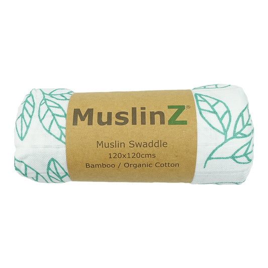 Bamboo/Organic Cotton Swaddle- Green Leaf by MuslinZ