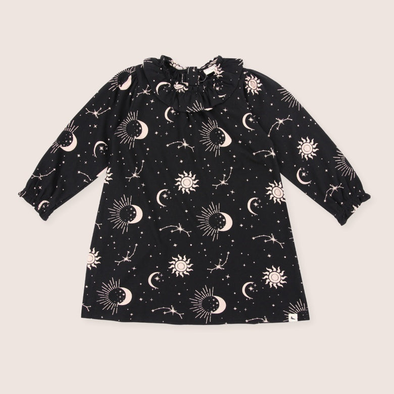 Astrology Ruffle Neck Dress by Turtledove London