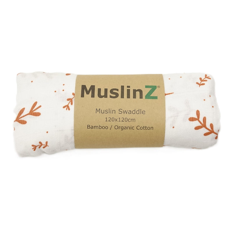 Laurel Leaf White Bamboo/Organic Cotton Swaddle by MuslinZ