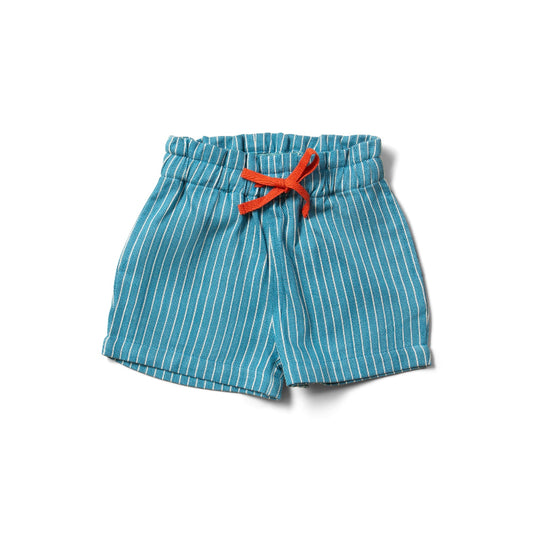 Horizon Blue Striped Twill Shorts by Little Green Radicals