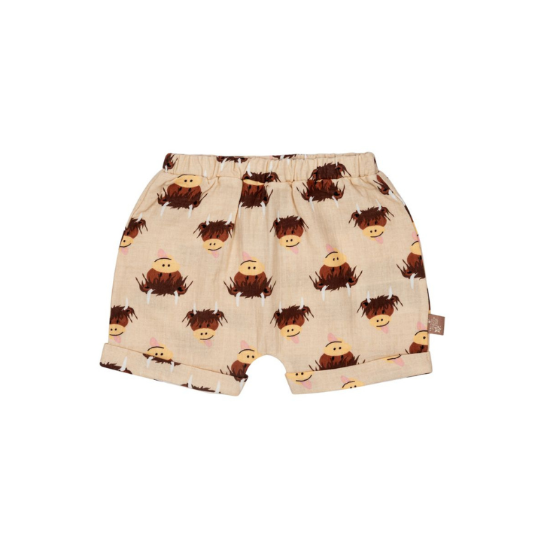 Neutral Highland Cow Shorts by Blade & Rose