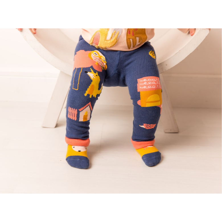 Children's leggings with colorful animal prints on a white background