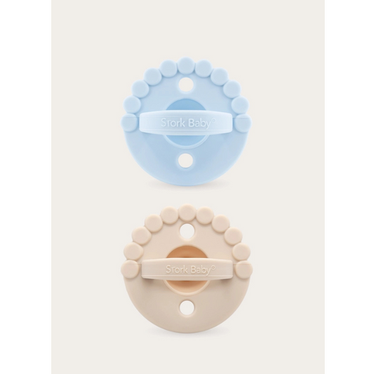 Sky Blue & Latte 2 In 1 Dummy/Teether set  by Stork Baby