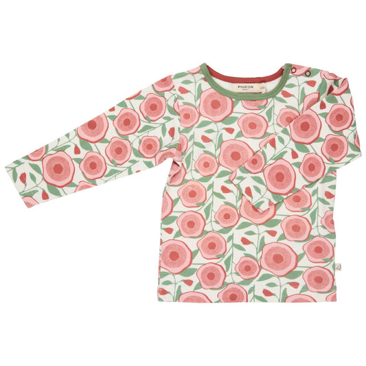 Floral patterned long-sleeve shirt on a white background