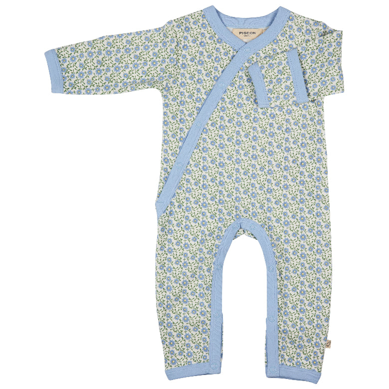 Ditsy Flowers Blue Kimono Romper by Pigeon Organics