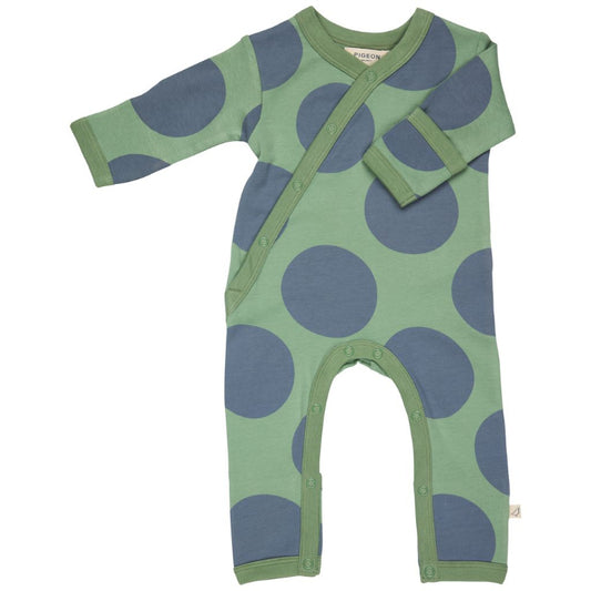 Green and Blue Giant Spot Kimono Romper by Pigeon Organics