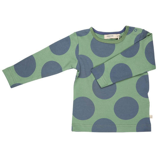 Green With Blue Spots Long Sleeve Top by Pigeon Organics