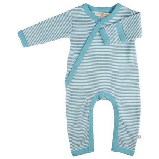Turquoise Fine Stripe Kmono Romper by Pigeon Organics