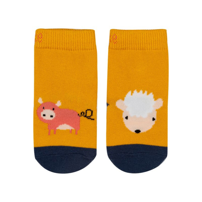 Pair of socks with animal designs on a white background