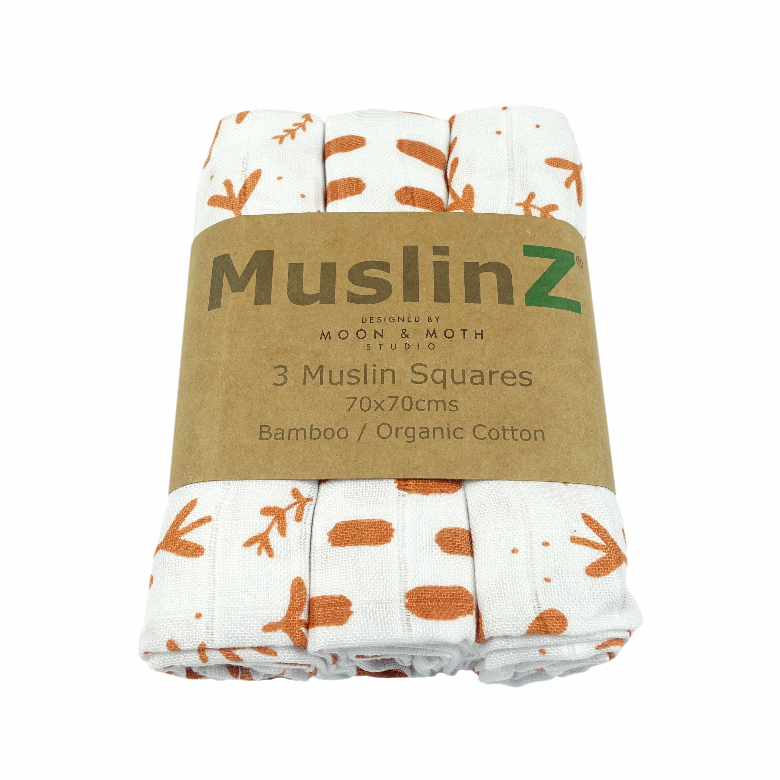 Bamboo/Organic Cotton Laurel Leaf/ Spot Print Muslin Squares by MuslinZ