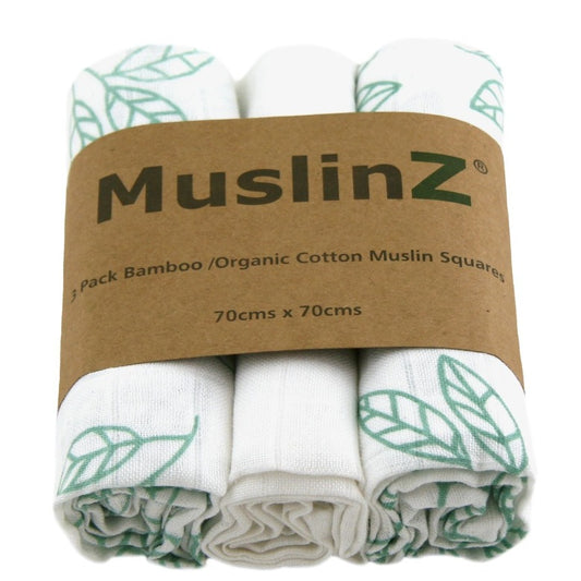 Bamboo/Organic Cotton Green Leaf Muslin Squares by MuslinZ
