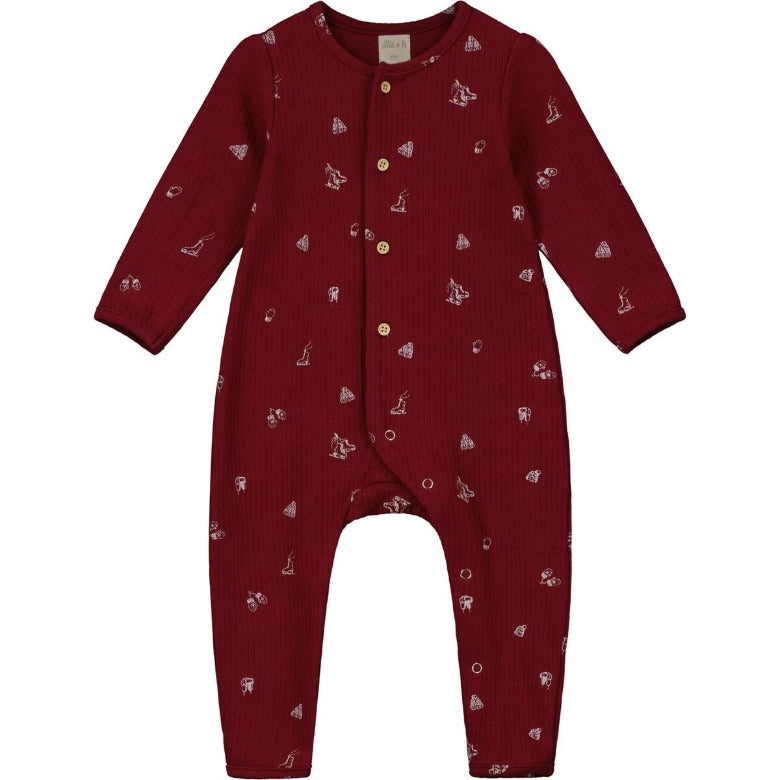 Ribbed Winter Skates Print Burgundy Romper by Ettie + H