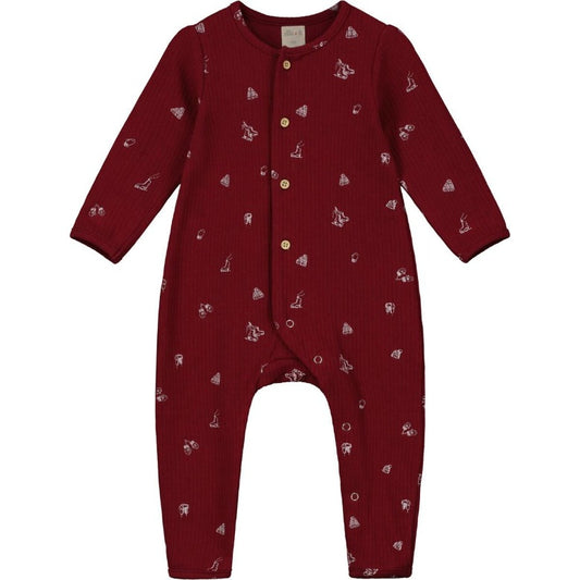 Ribbed Winter Skates Print Burgundy Romper by Ettie + H