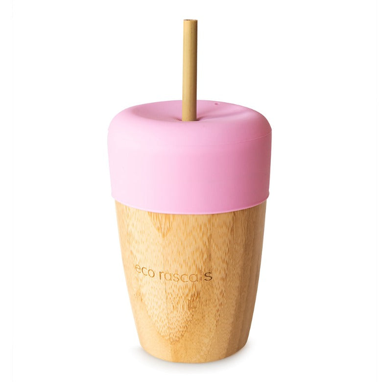 Pink Bamboo Cup With Two Straws by Eco Rascals