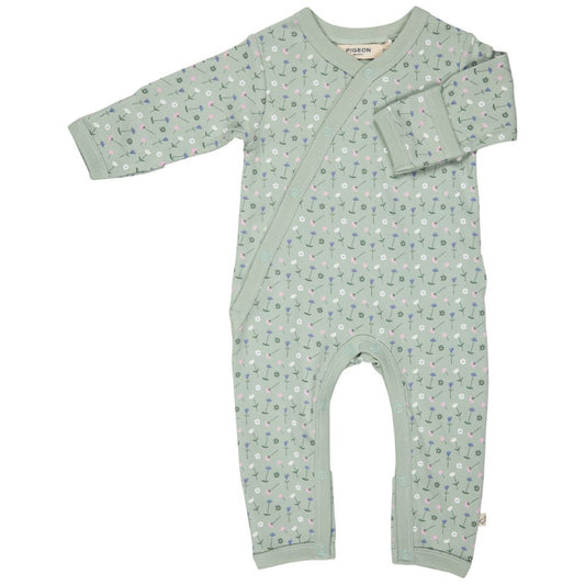 Green Flowers Kimono Romper by Pigeon Organics