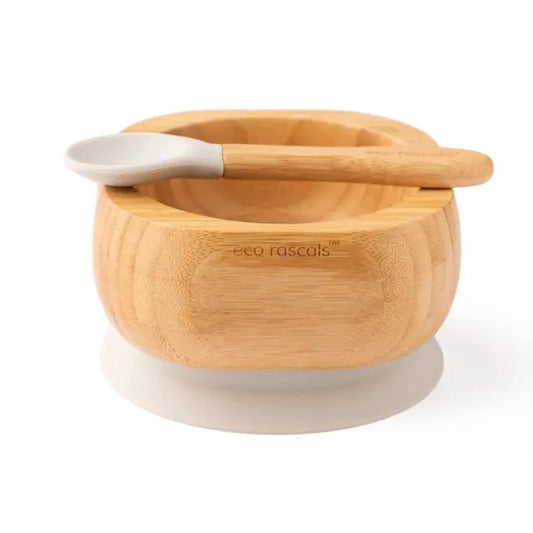 Grey Bamboo Suction Bowl and Spoon Set by Eco Rascals