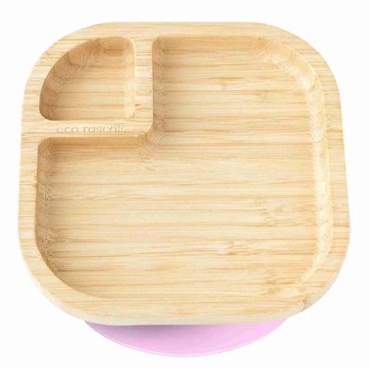 Pink Square Bamboo Suction Snack Plate by Eco Rascals