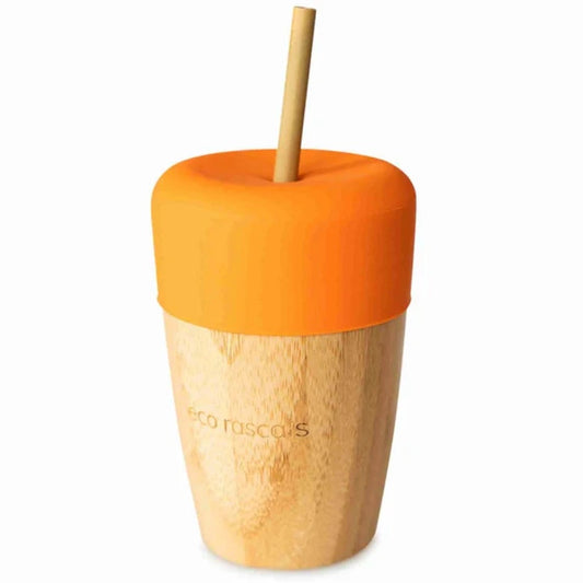 Orange Bamboo Cup With Two Straws by Eco Rascals