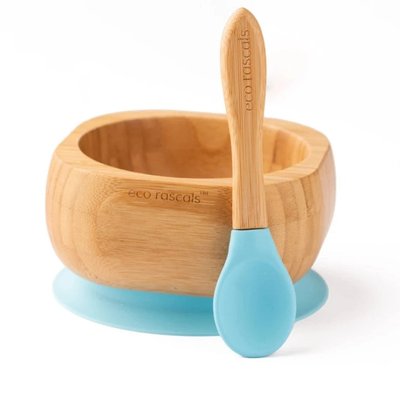 Blue Bamboo Suction Bowl and Spoon Set by Eco Rascals