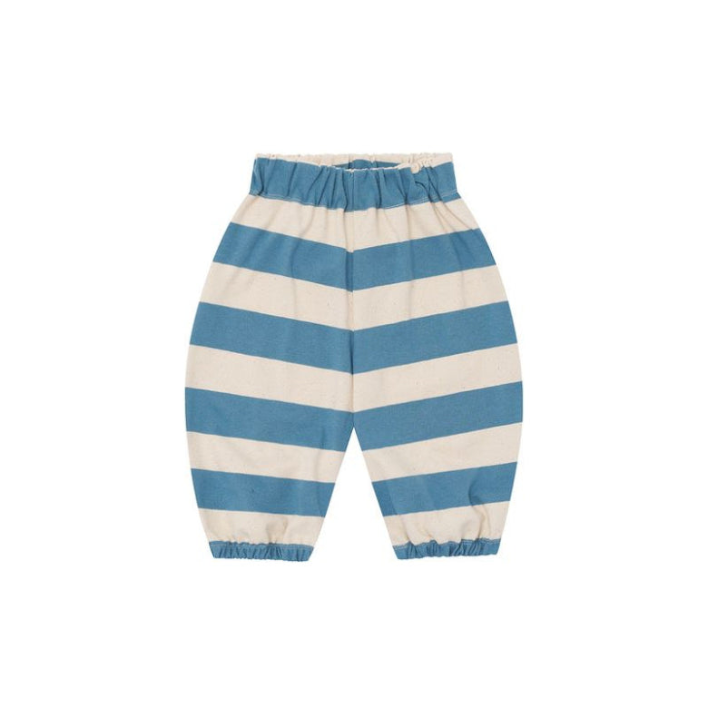 Blue and white striped pants on a white background