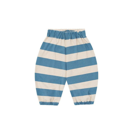 Blue and white striped pants on a white background