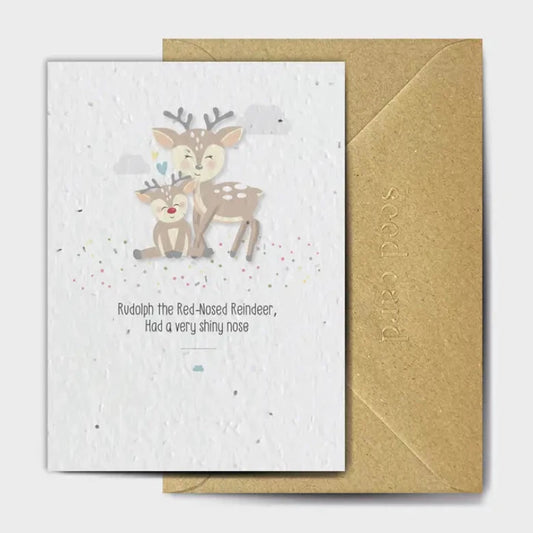 'Red Nosed Reindeer' Plantable Card