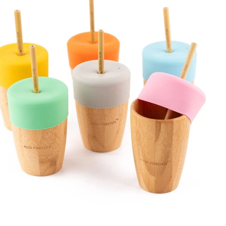 Grey Bamboo Cup With Two Straws by Eco Rascals