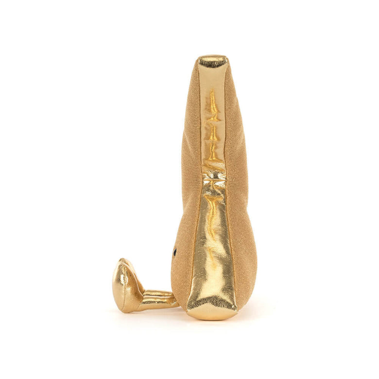 Gold high-heeled shoes on a white background