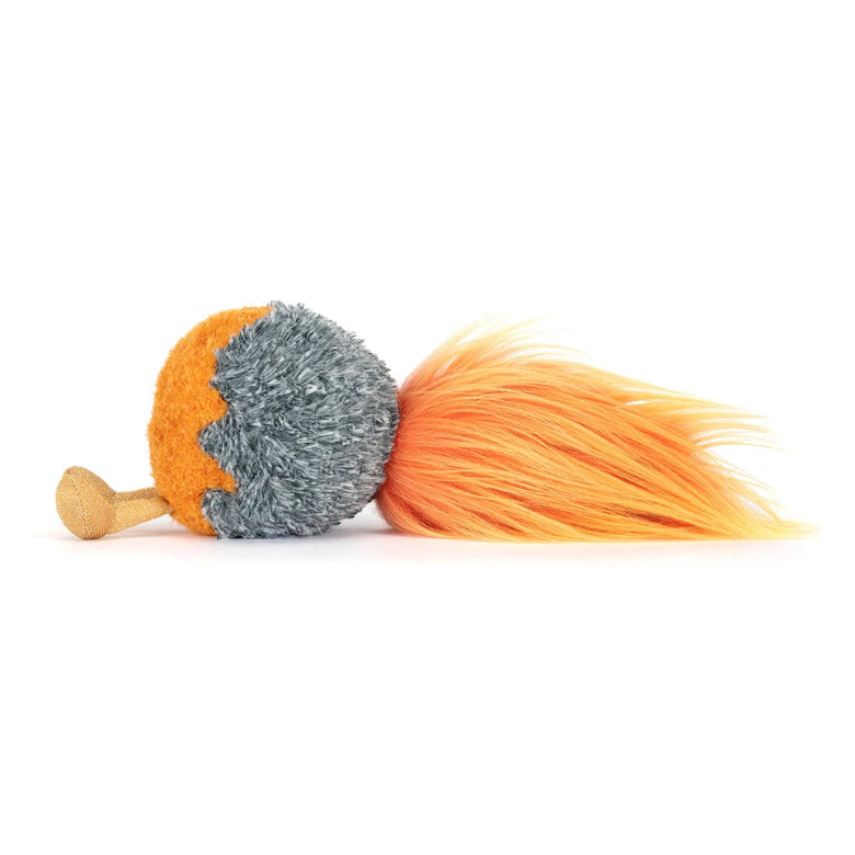 Cat toy with orange and gray pom-pom on a white background