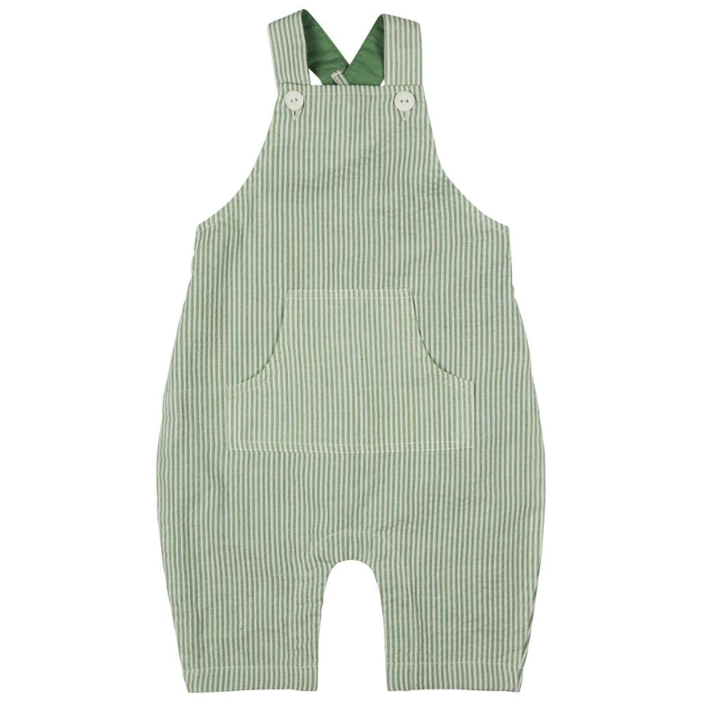 Green Fine Stripe Baby Dungarees by Pigeon Organics