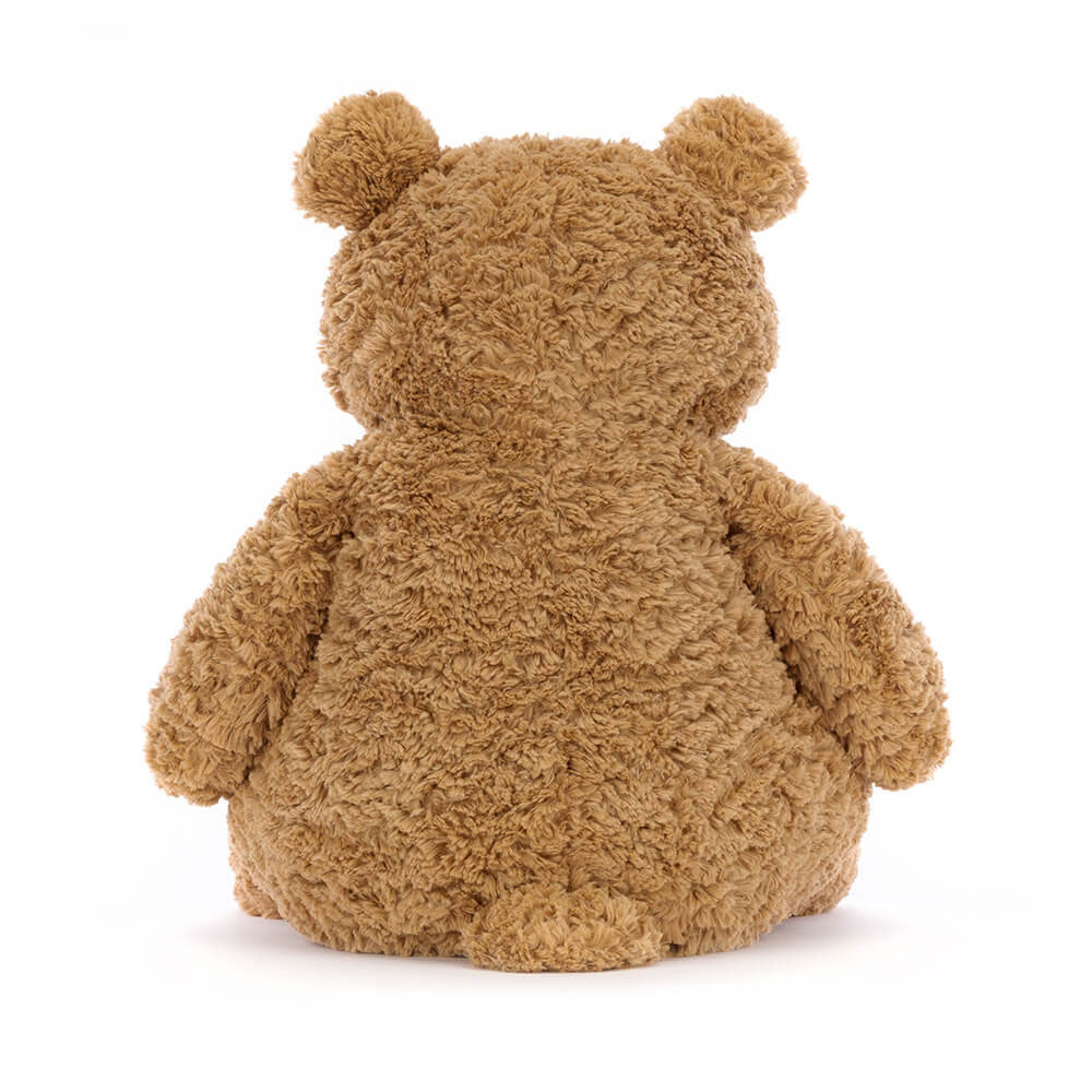Brown teddy bear from behind on a white background