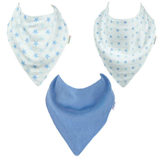 3PK Blue Muslin Dribble Bibs by MuslinZ