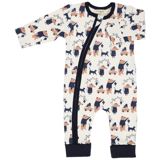 Baby onesie with bear pattern on a white background
