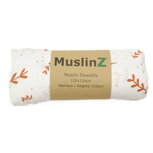 Laurel Leaf White Bamboo/Organic Cotton Swaddle by MuslinZ