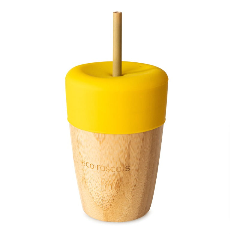 Yellow Bamboo Cup With Two Straws by Eco Rascals