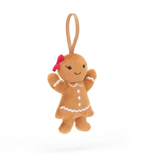 Festive Folly Gingerbread Ruby Decoration by Jellycat