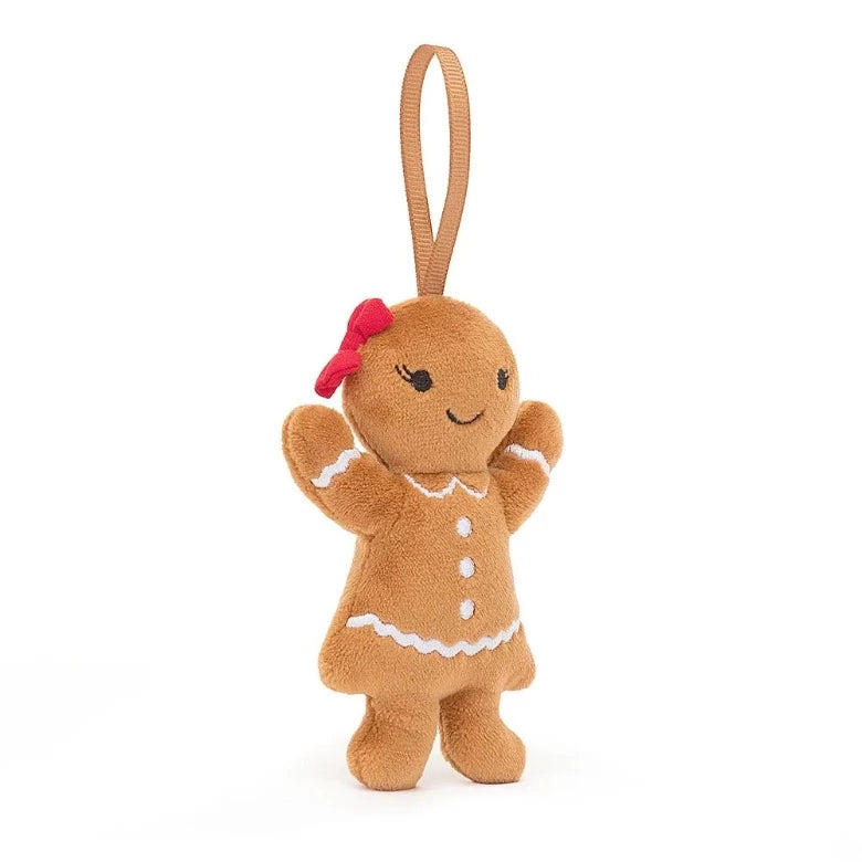 Festive Folly Gingerbread Ruby Decoration by Jellycat