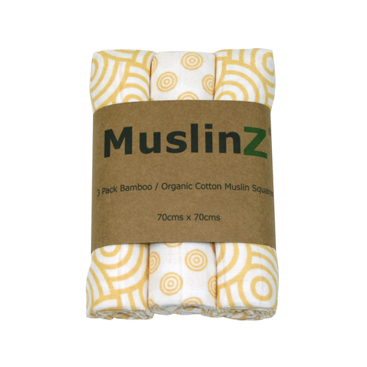 MuslinZ 3 Pack Bamboo/Organic Cotton Muslin  Squares – Yellow and White