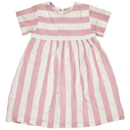 Pink and white striped dress on a white background