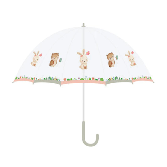 Children's umbrella with animal illustrations on a white background