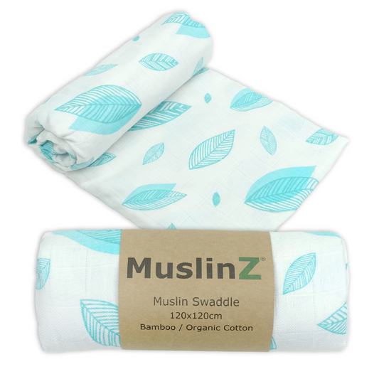 New Aqua Leaf Bamboo/Organic Cotton Swaddle by MuslinZ