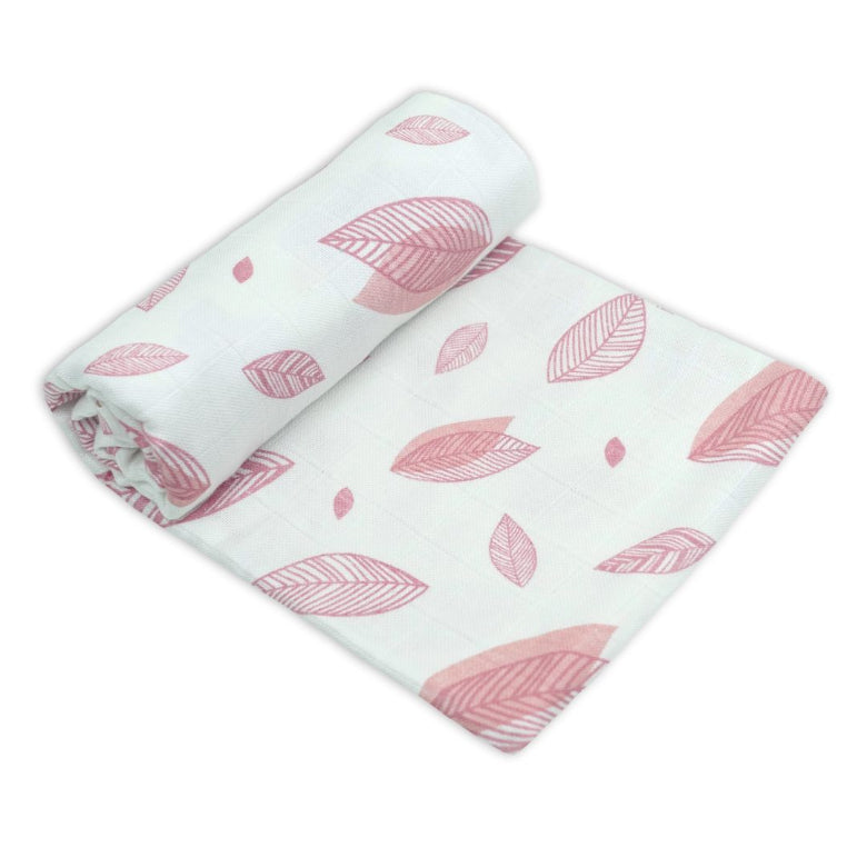 New Pink Leaf Bamboo/Organic Cotton Swaddle by MuslinZ