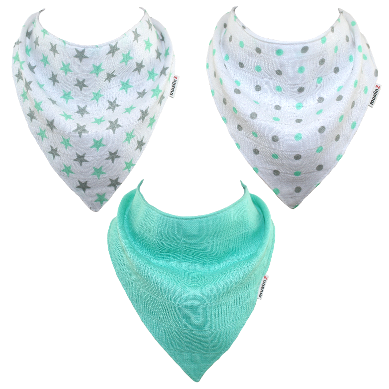 3PK Green Muslin Dribble Bibs by MuslinZ