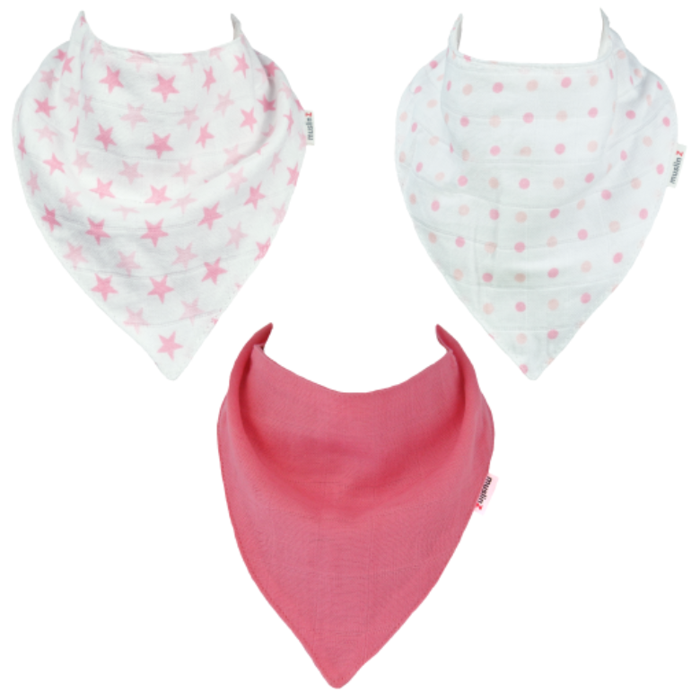 3PK Pink Muslin Dribble Bibs by MuslinZ