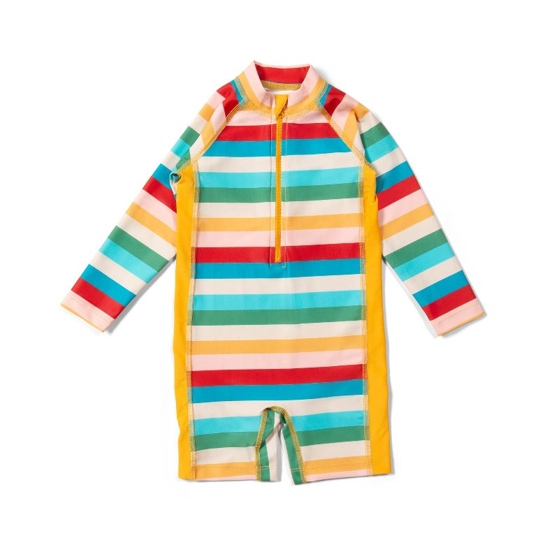 Rainbow Striped Recycled Sunsuit By Little Green Radicles