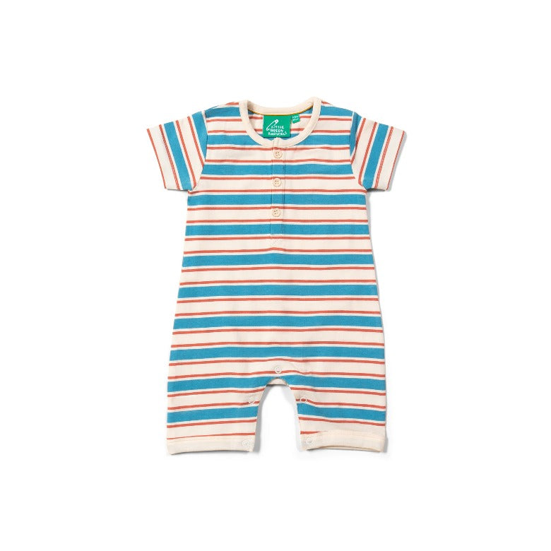 Blue & Walnut Stripe Organic Shortie Romper by Little Green Radicals