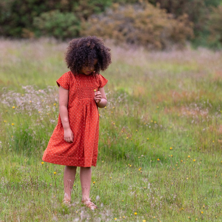 Red Polkadot Smocked Dress by Little Green Radicals